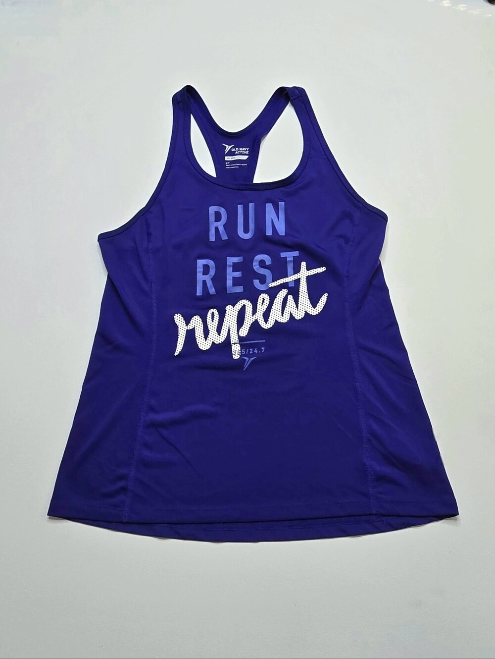 Old Navy Active Women's Running Tank Top Blue Run Rest Repeat Size S